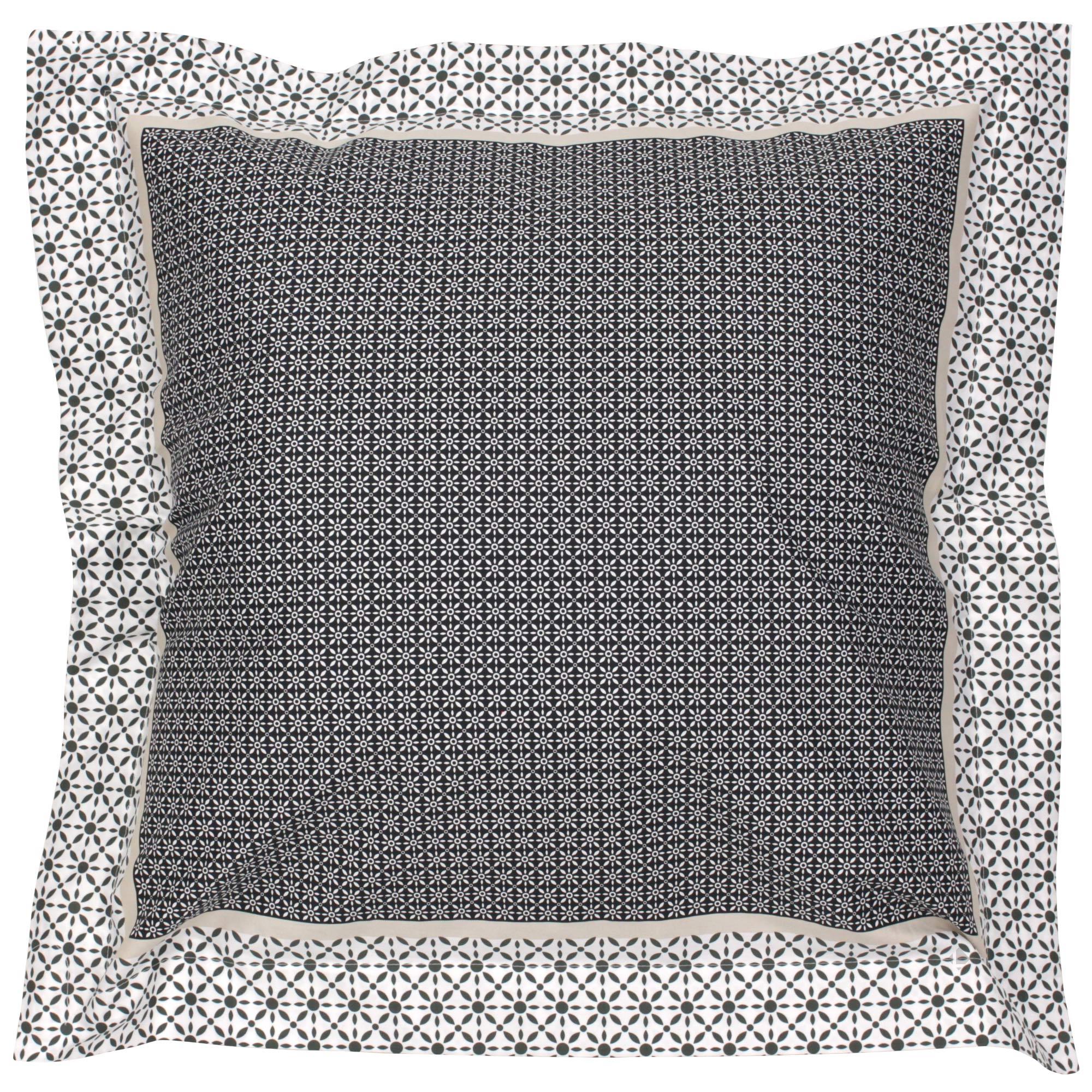 Taie d'oreiller Enzo noir satin de coton motifs graphiques 65x65