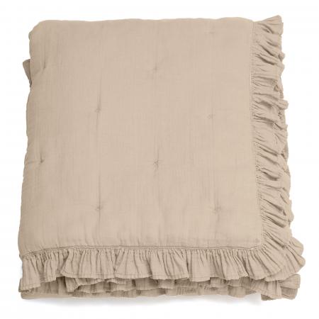 Couverture courtepointe en mousseline de coton 150x150 cm + 5 cm ELZA beige ficelle