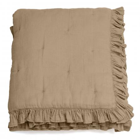 Couverture courtepointe en mousseline de coton 150x150 cm + 5 cm ELZA marron camel