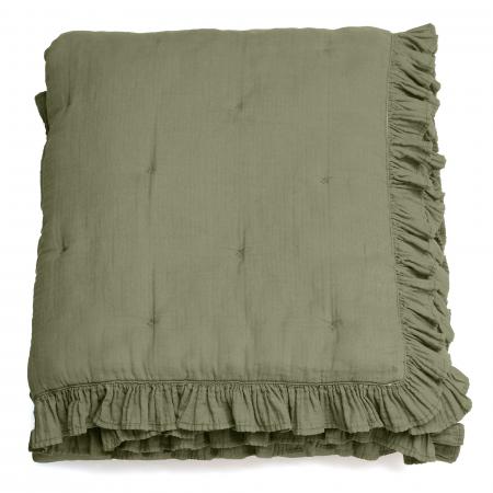 Couverture courtepointe en mousseline de coton 150x150 cm + 5 cm ELZA vert mousse