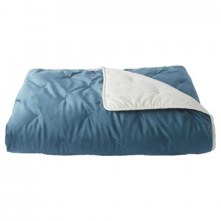 Dessus de lit matelassé 240x260 cm en polyester DENALI bleu paon/ivoire