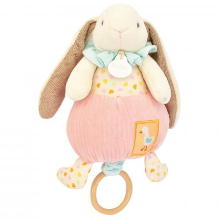 Doudou boîte à musique lapin Ciboulette 20 cm polyester collection DANS MON JARDIN rose