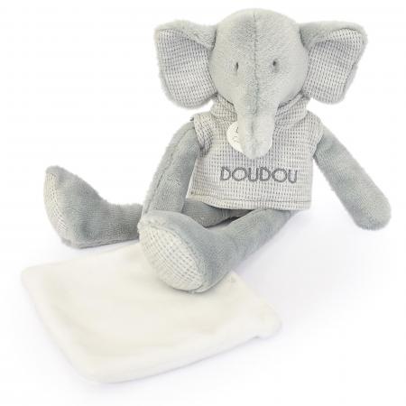 Doudou éléphant polyester 25 cm collection SWEETY DOUDOU gris/blanc