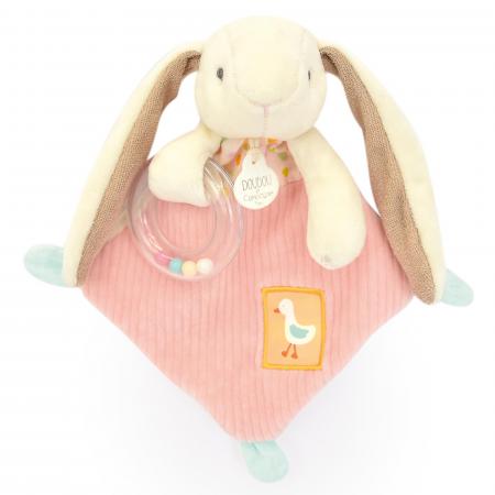 Doudou hochet lapin Ciboulette 21 cm polyester collection DANS MON JARDIN rose