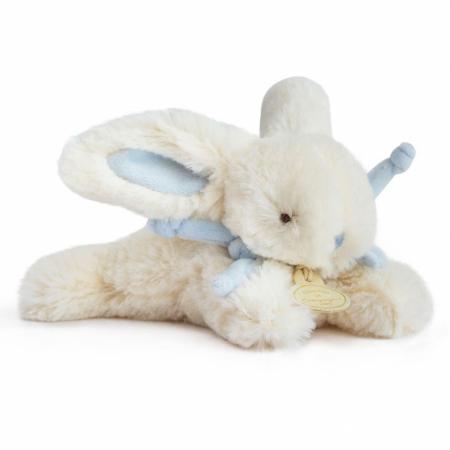 Doudou lapin 16 cm polyester collection LAPIN BONBON blanc/bleu