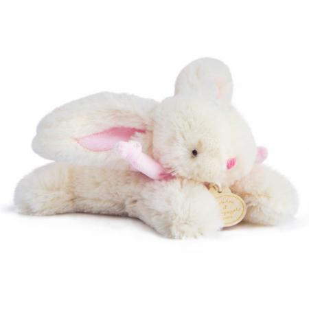 Doudou lapin 16 cm polyester collection LAPIN BONBON blanc/rose