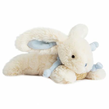 Doudou lapin 20 cm polyester collection LAPIN BONBON blanc/bleu