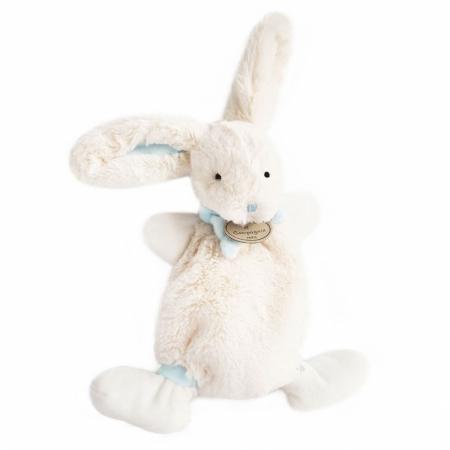 Doudou lapin plat 26 cm polyester collection LAPIN BONBON blanc/bleu