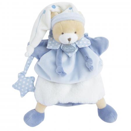 Doudou marionnette 28 cm polyester collection PETIT CHOU ours bleu