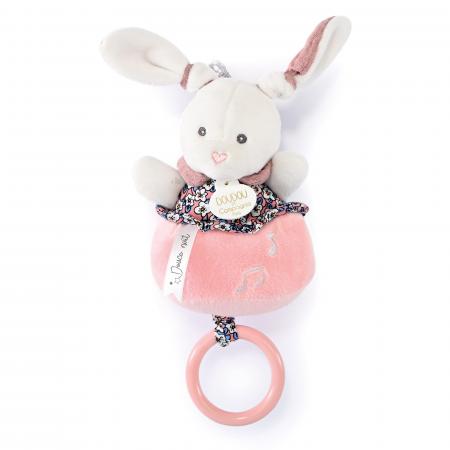 Doudou musique 14 cm polyester collection BOH'AIME lapin rose multicolore