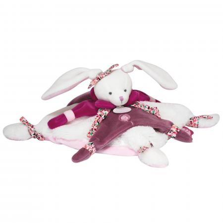 Doudou plat lapin 27 cm collection LAPIN CERISE rose