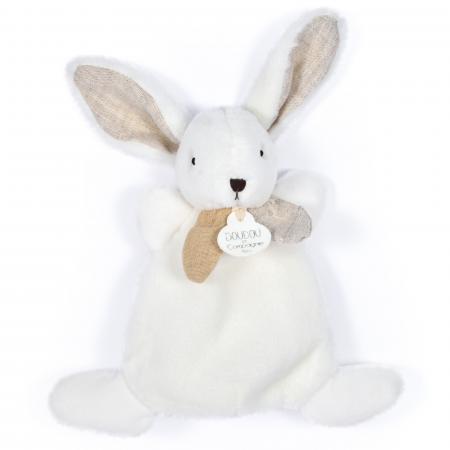 Doudou plat lapin polyester 17 cm collection HAPPY WILD blanc/beige