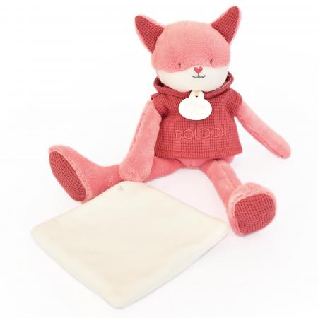 Doudou renard polyester 25 cm collection SWEETY DOUDOU rose/blanc