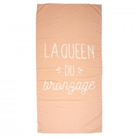 Drap de plage 70x140 cm en polyester collection KANEOHE modèle "La queen du bronzage"  rose