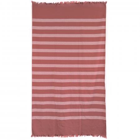 Drap de plage à franges 100x180 cm pur coton collection CATANE rayures rouge