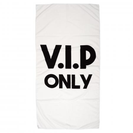 Drap de plage 70x140 cm en polyester collection KANEOHE modèle "V.I.P Only"  blanc et noir