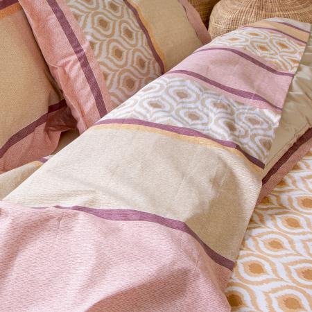 Drap plat 240x310 cm 100% coton INOUK rose/beige