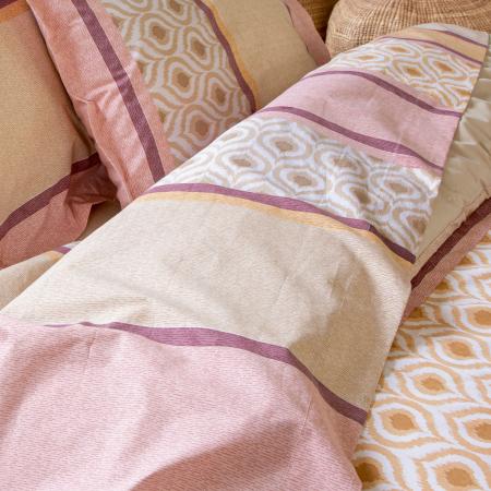 Drap plat 280x310 cm 100% coton INOUK rose/beige