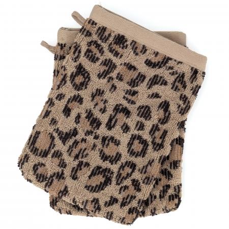 Lot de deux gants de toilette 16x21 cm pur coton collection LEOPARD beige