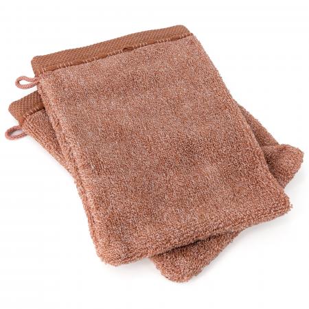 Lot de 2 gants de toilette 100% coton 16x21cm VIVID marron Terre cuite