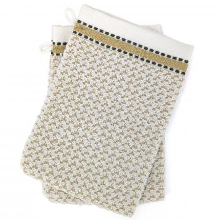 Lot de 2 gants de toilette 100% coton 16x21cm SANTORINI liteau jaune