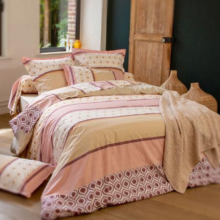 Housse de couette 280x240 cm 100% coton INOUK rose/beige