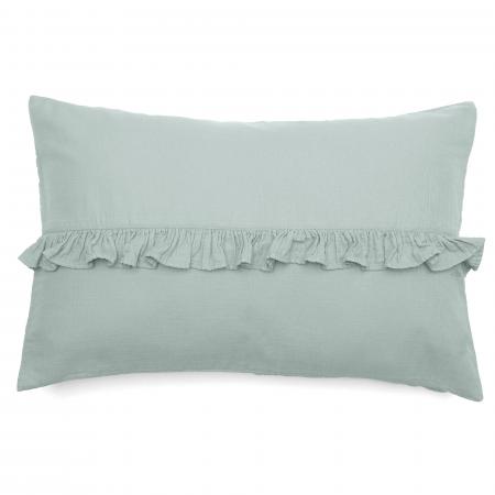 Housse de coussin en mousseline de coton volant central 40x60 cm cm ELZA gris lichen