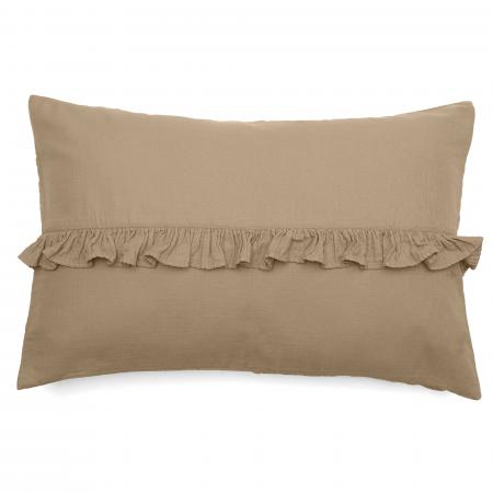 Housse de coussin en mousseline de coton volant central 40x60 cm cm ELZA marron camel