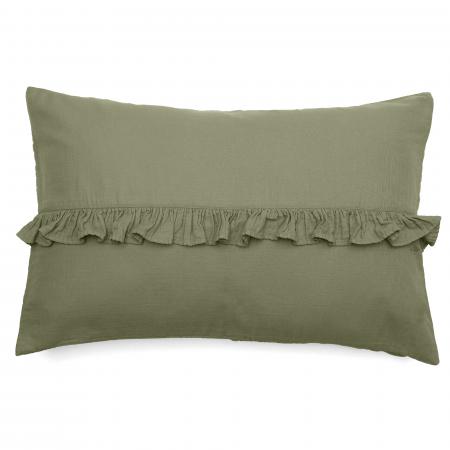 Housse de coussin en mousseline de coton volant central 40x60 cm cm ELZA vert mousse