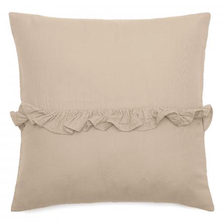 Housse de coussin en mousseline de coton volant central 45x45 cm cm ELZA beige ficelle