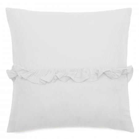 Housse de coussin en mousseline de coton volant central 45x45 cm cm ELZA blanc neige