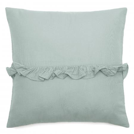 Housse de coussin en mousseline de coton volant central 45x45 cm cm ELZA gris lichen