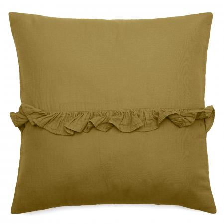 Housse de coussin en mousseline de coton volant central 45x45 cm cm ELZA jaune jasmin