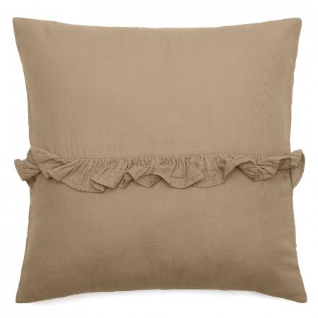 Housse de coussin en mousseline de coton volant central 45x45 cm cm ELZA marron camel