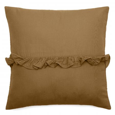 Housse de coussin en mousseline de coton volant central 45x45 cm cm ELZA marron foin