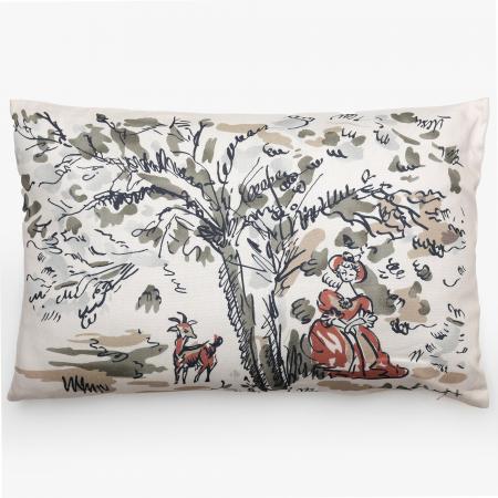 Housse de coussin pur coton 40x60 cm MILADY vert lichen motif paysage