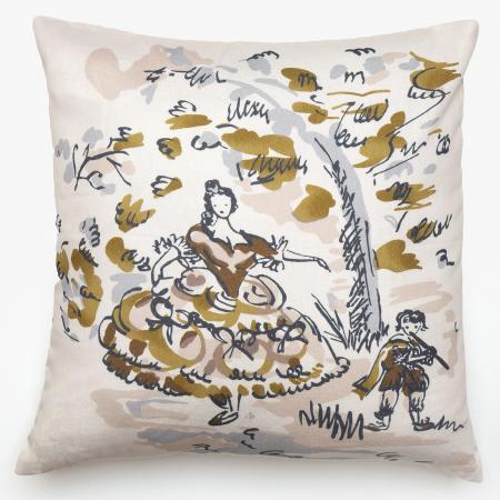 Housse de coussin pur coton 45x45 cm MILADY jaune jasmin motif femme qui danse