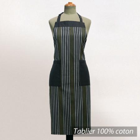 Tablier de cuisine femme Cocina - Noir et rayures vert et blanc