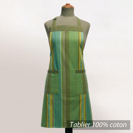 Tablier de cuisine femme Cocina - Vert rayures jaune et bleu