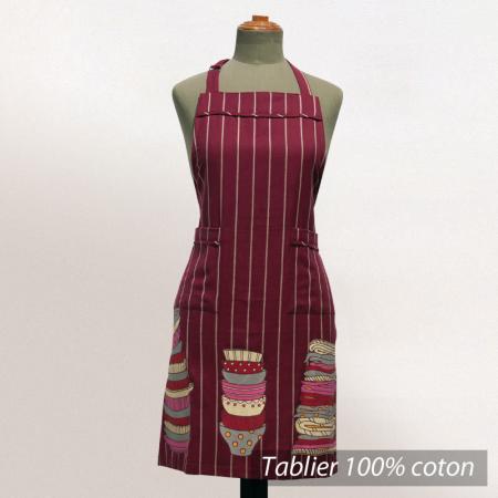 Tablier de cuisine femme Cocina - Rouge bordeaux et motifs ustensils