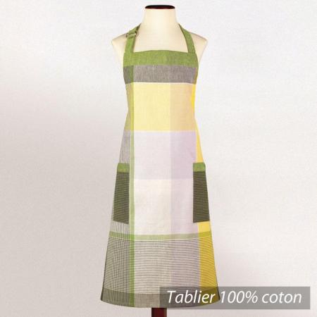 Tablier de cuisine femme Cocina - Carreaux vert et jaune