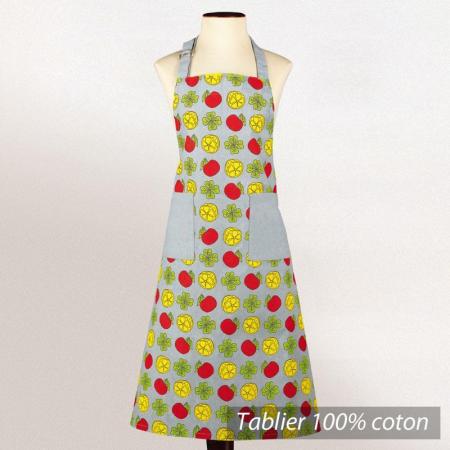 Tablier de cuisine femme Cocina - Gris et motif tomate et citron