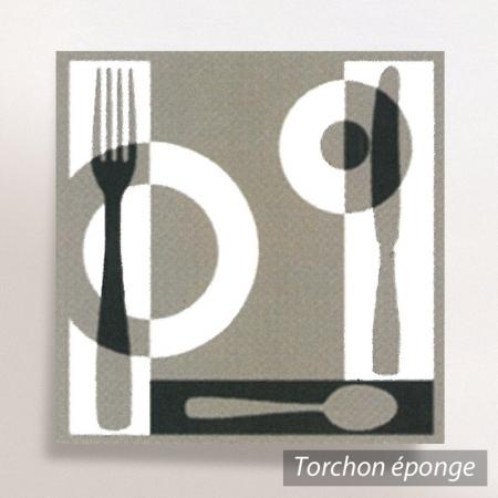 Torchon en éponge TABLE - motif couverts - gris - 50x50 cm