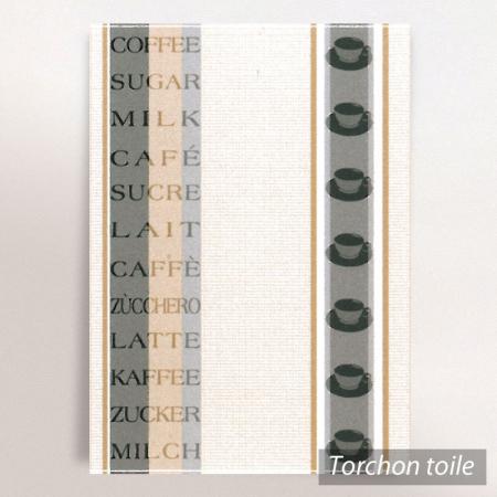 Torchon en toile COFFEE - motif tasses - gris / marron - 50x70 cm