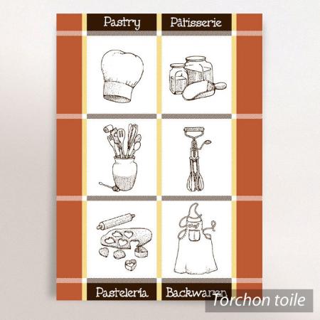 Torchon en toile PASTRY - 50x70 cm, motif pâtisserie - Orange