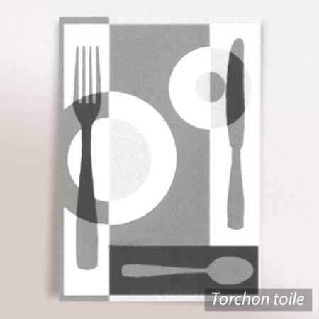 Torchon en toile TABLE - motif couverts - gris - 50x70 cm