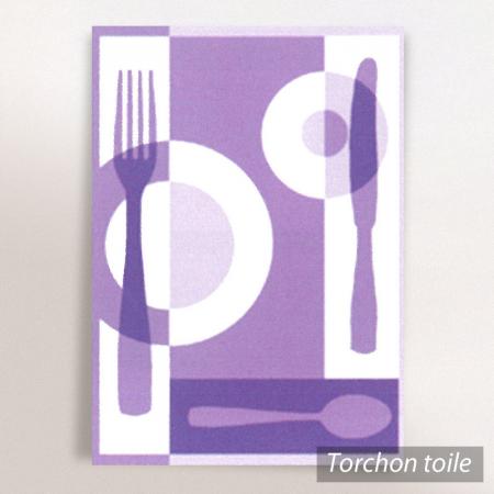 Torchon en toile TABLE - motif couverts - violet - 50x70 cm