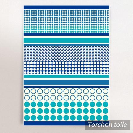 Torchon en toile TABLET - 50x70 cm, motif ronds et pois - Bleu