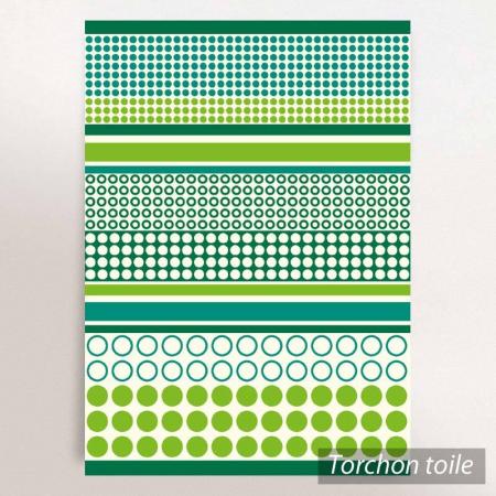 Torchon en toile TABLET - 50x70 cm, motif ronds et pois - Vert