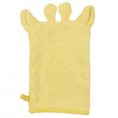 Lot de 2 gants de toilette 13x28 cm pur coton ANIMALETTO forme animal jaune